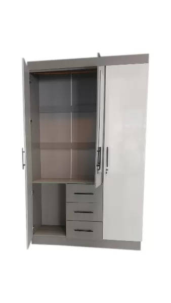 Wardrobe 3 Door - 1.2m wide - Glossy - Mirror - Lock - Assembled