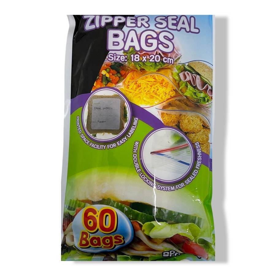 Zipper Seal Sandwich Bags With Easy Label 180mm x 200mm- Pack Of 60