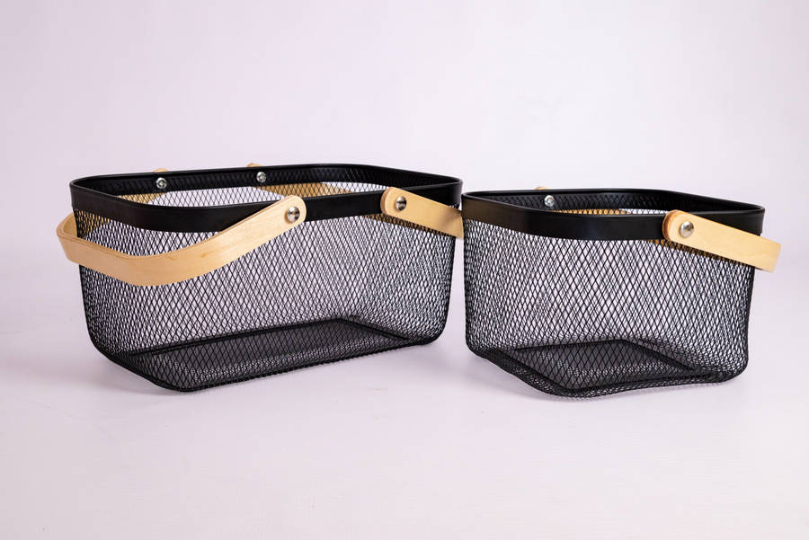 Senza Wire Storage Basket With Wooden Handles