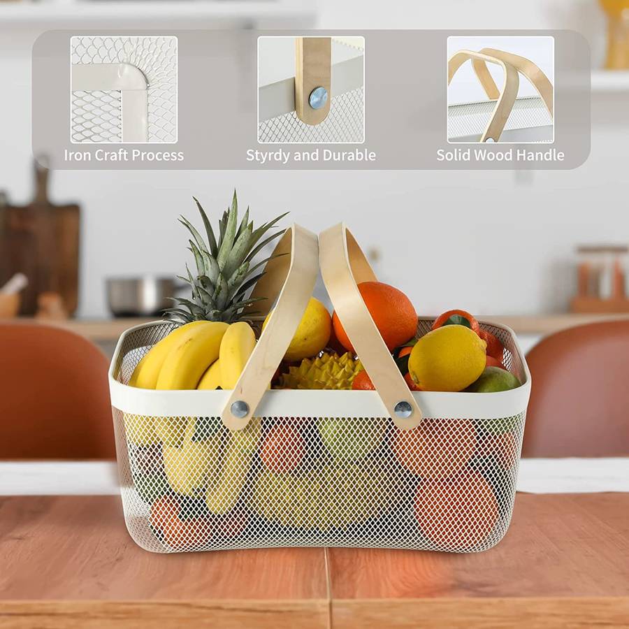Senza Wire Storage Basket With Wooden Handles