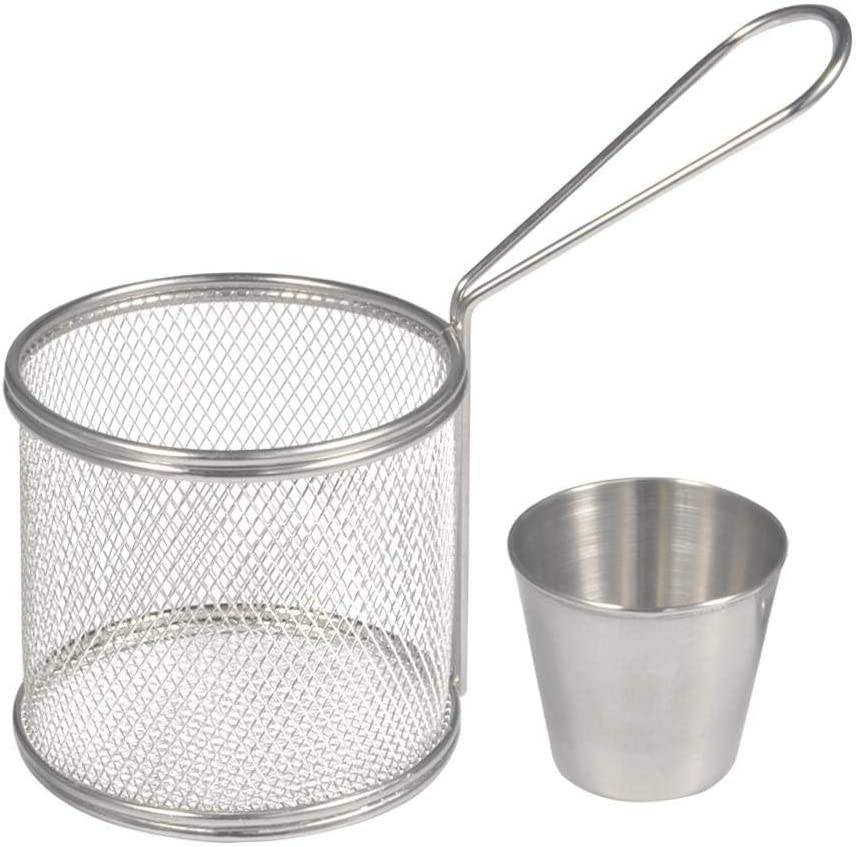 Mini Round Stainless Steel Mesh Fryer Basket Holder for French Fries Set With Sauce Holder