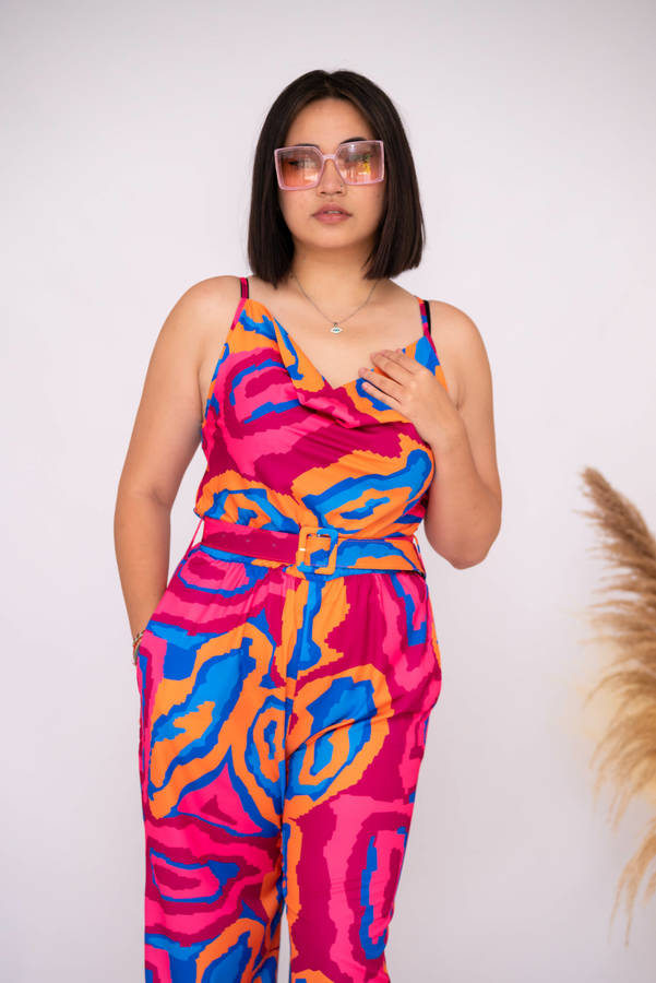 Olivia Belted Printed Jumpsuit Multi