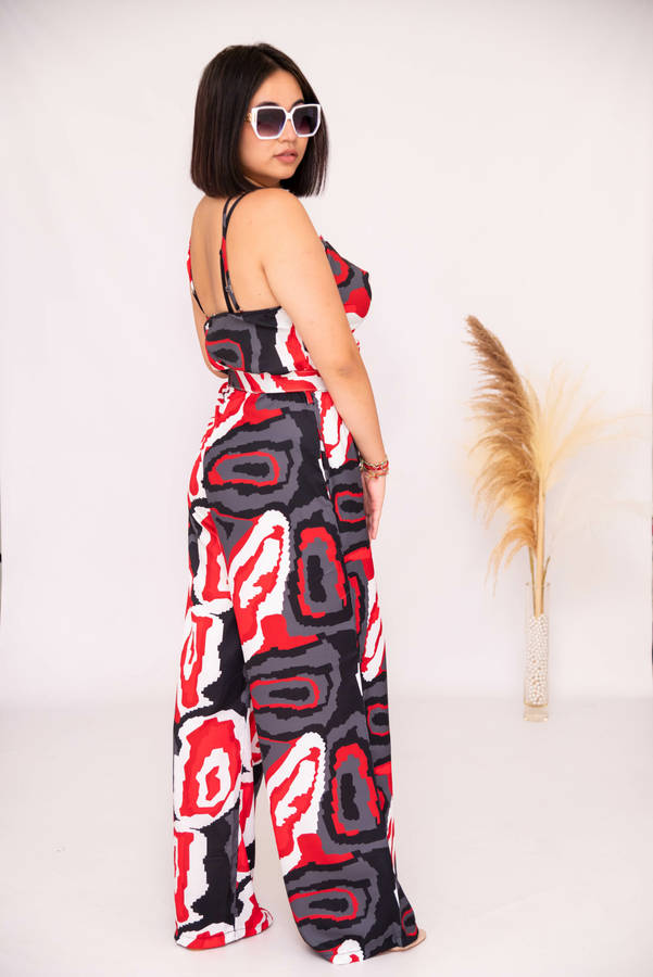 Olivia Belted Printed Jumpsuit Grey