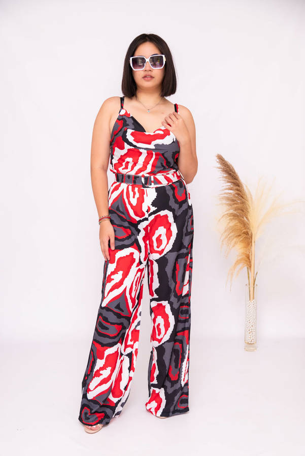 Olivia Belted Printed Jumpsuit Grey