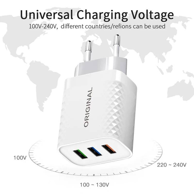 Fast Charge 3 x USB Port Charger + MICRO USB Cable