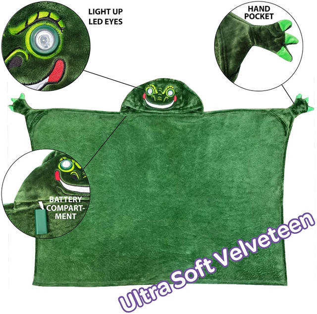 Dinosaur Hooded Throw Blanket With LED Lights
