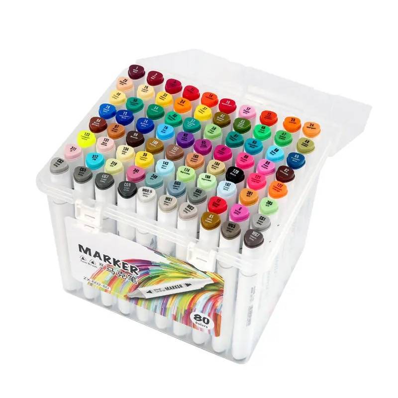 Set of 80 Twin Tip Marker Pen Highlighters for Graphic Art With Carry Case