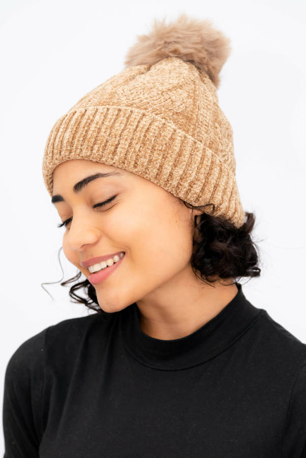Women's Pom Pom Beanie Fleece Lined Winter Hat