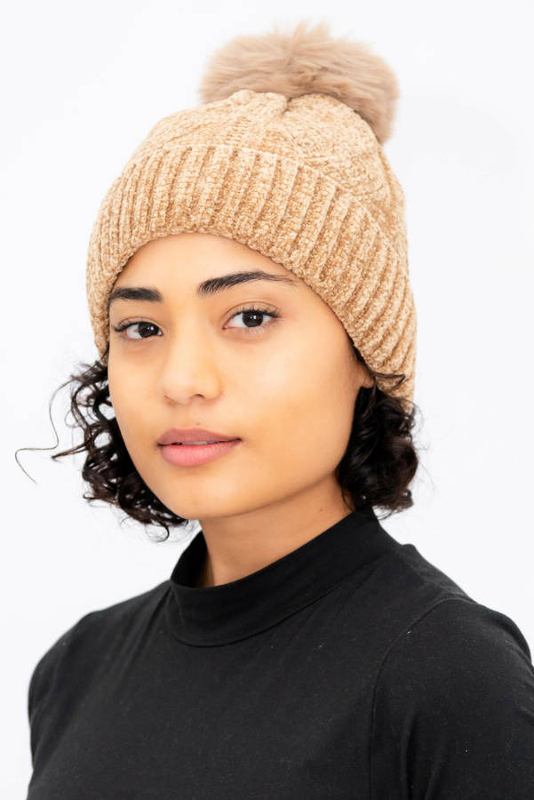 Women's Pom Pom Beanie Fleece Lined Winter Hat