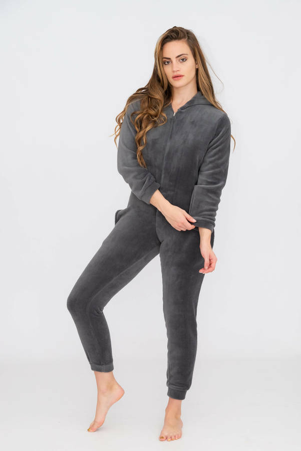 Ladies Hooded Winter Onesie Jumpsuit Pyjama With Pockets