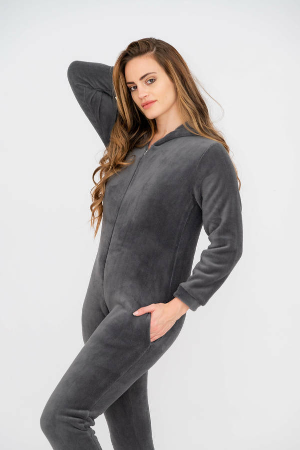 Ladies Hooded Winter Onesie Jumpsuit Pyjama With Pockets