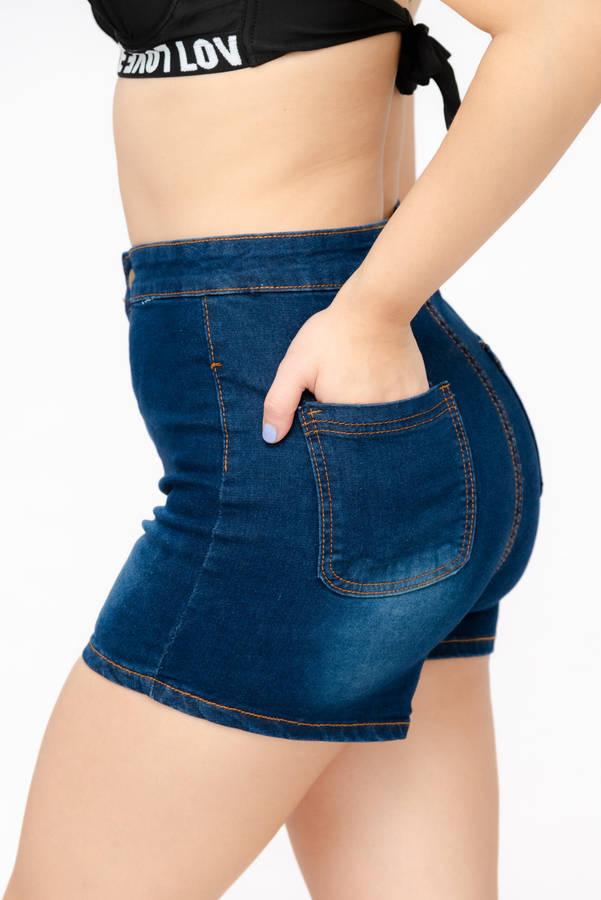 Ladies Blue Denim Stretchy Summer Casual Shorts With Pockets