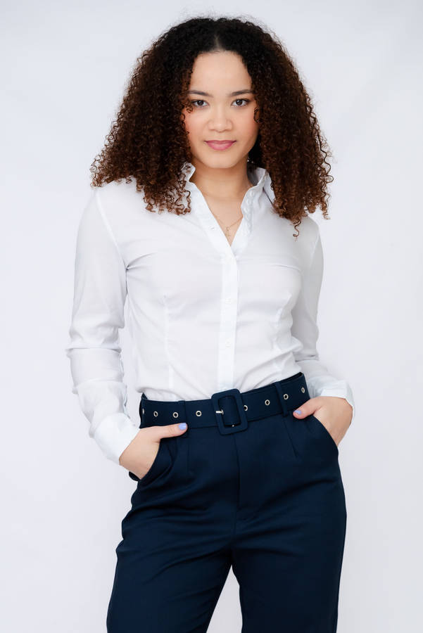 Rachel Z Stretchy Long Sleeve White Button Down Shirt