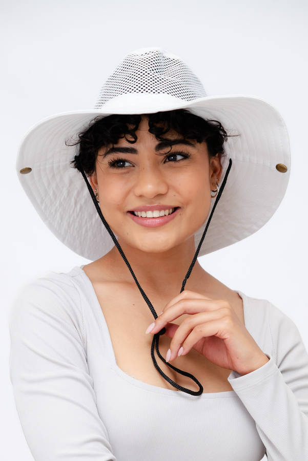 Adrian Summer Sun Beach Hat With Drawstring White