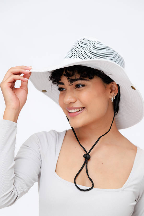 Adrian Summer Sun Beach Hat With Drawstring White