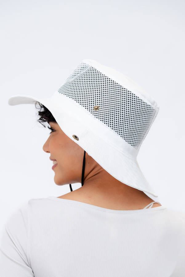 Adrian Summer Sun Beach Hat With Drawstring White