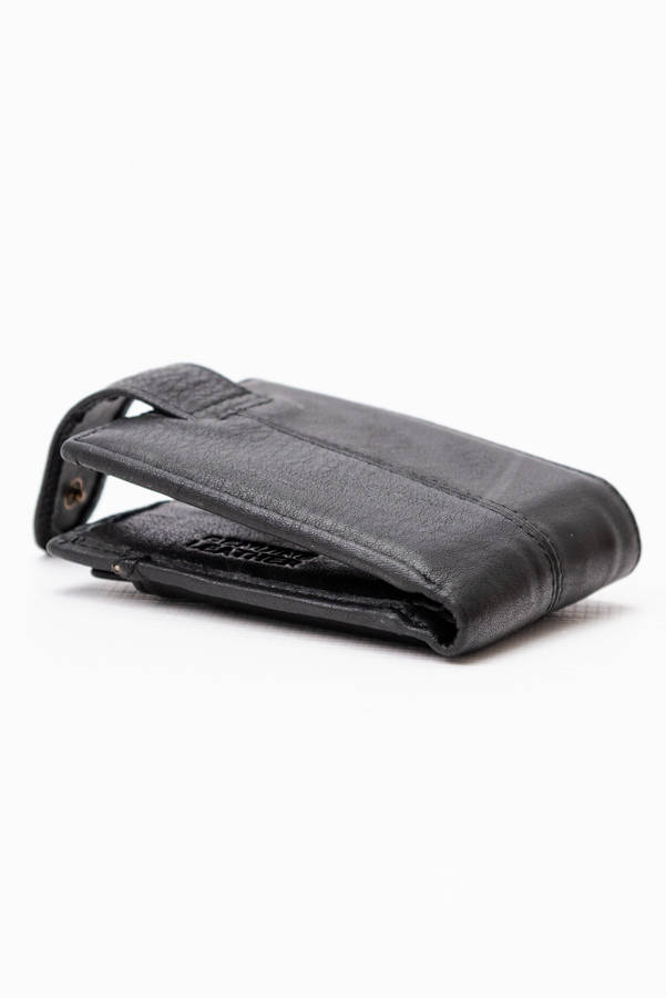 Camel Mountain Genuine Leather Bi Fold Stitch Detail Wallet with Coin Pouch Credit Card Holder Black