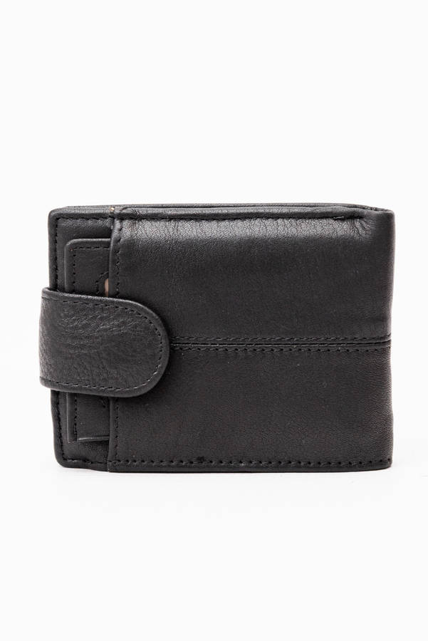 Camel Mountain Genuine Leather Bi Fold Stitch Detail Wallet with Coin Pouch Credit Card Holder Black