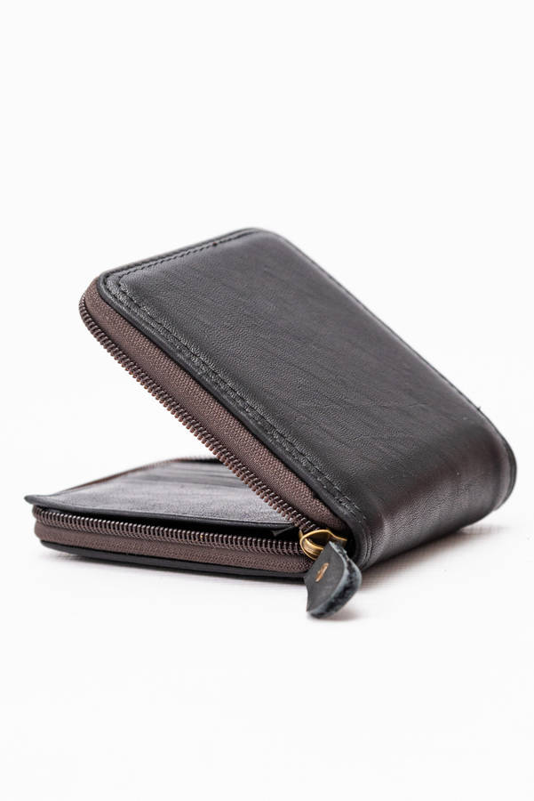 Camel Mountain Genuine Leather Zip Around Bi-Fold Wallet Black