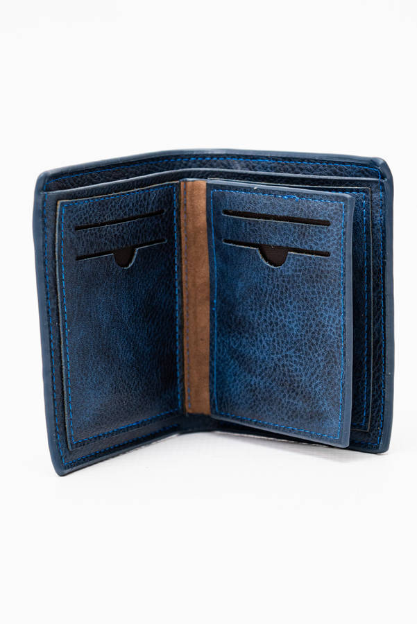 Camel Mountain Leather Bi-Fold Wallet Navy