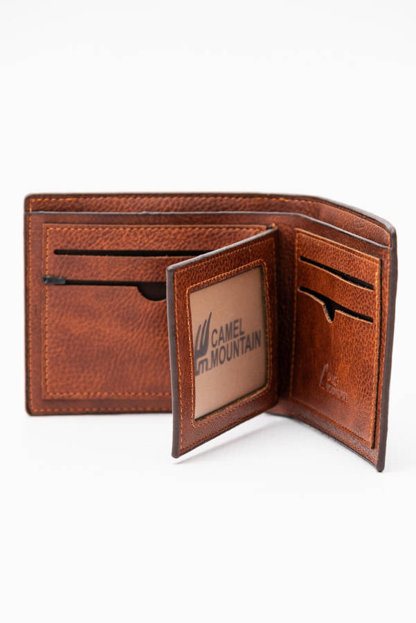 Camel Mountain Leather Bi-Fold Wallet Tan