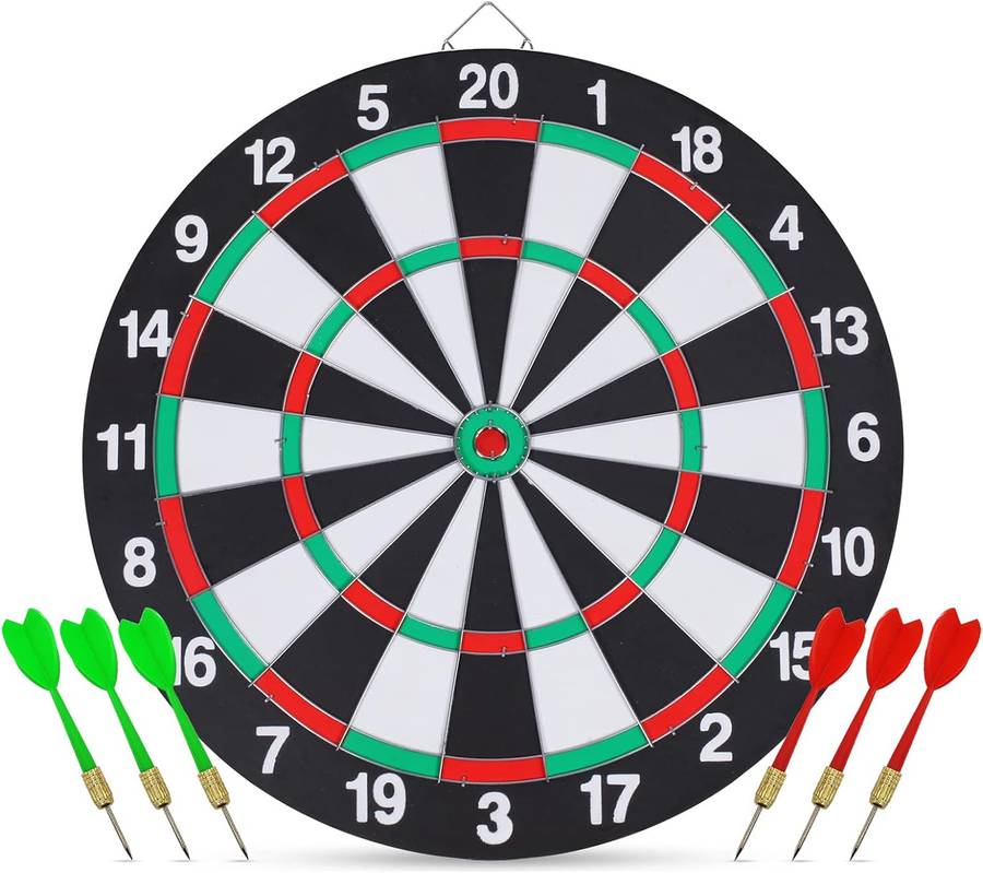 Dart Board Set,Double-Sided 17 Inch With 6 Steel-Plastic Darts