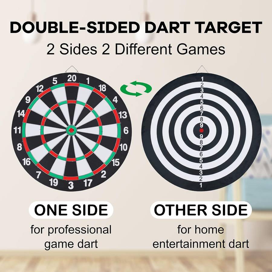 Dart Board Set,Double-Sided 17 Inch With 6 Steel-Plastic Darts