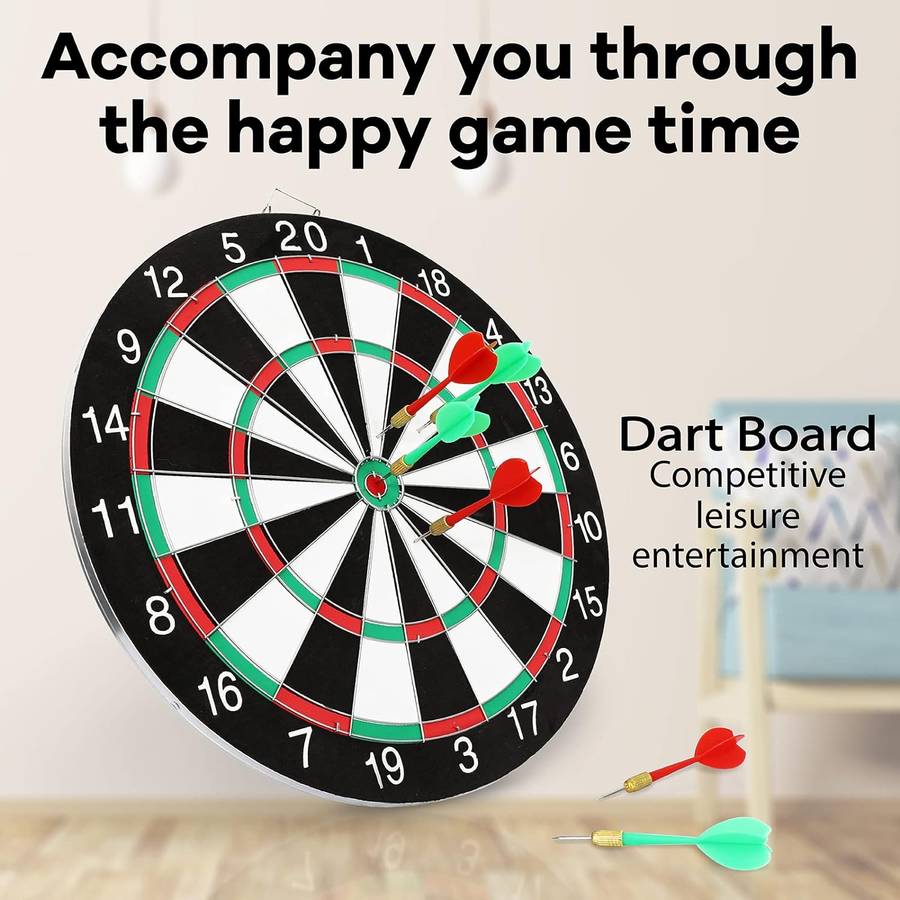 Dart Board Set,Double-Sided 17 Inch With 6 Steel-Plastic Darts