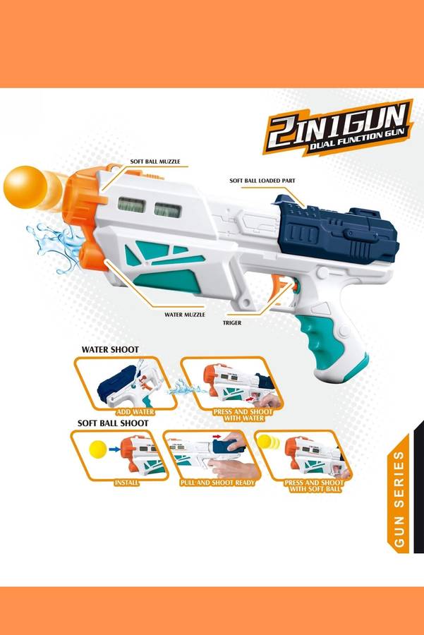 Toy Gun Blaster with Foam Bullets and Water Pistol 2-in-1