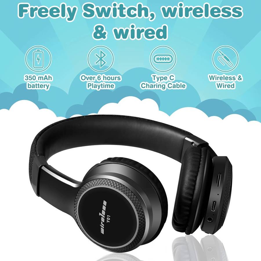 Bluetooth Headphones With Mic, Colorful LED Lights Foldable Headphones Fit for Kids or Adults