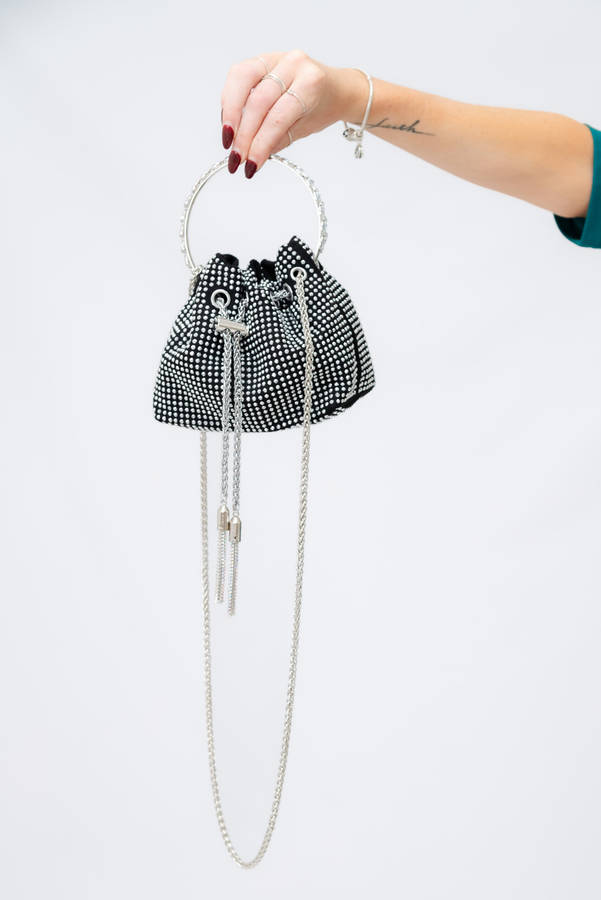 Women's Black Diamante Bucket Bag
