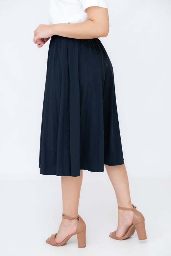 Casual Navy Pleated Skirt