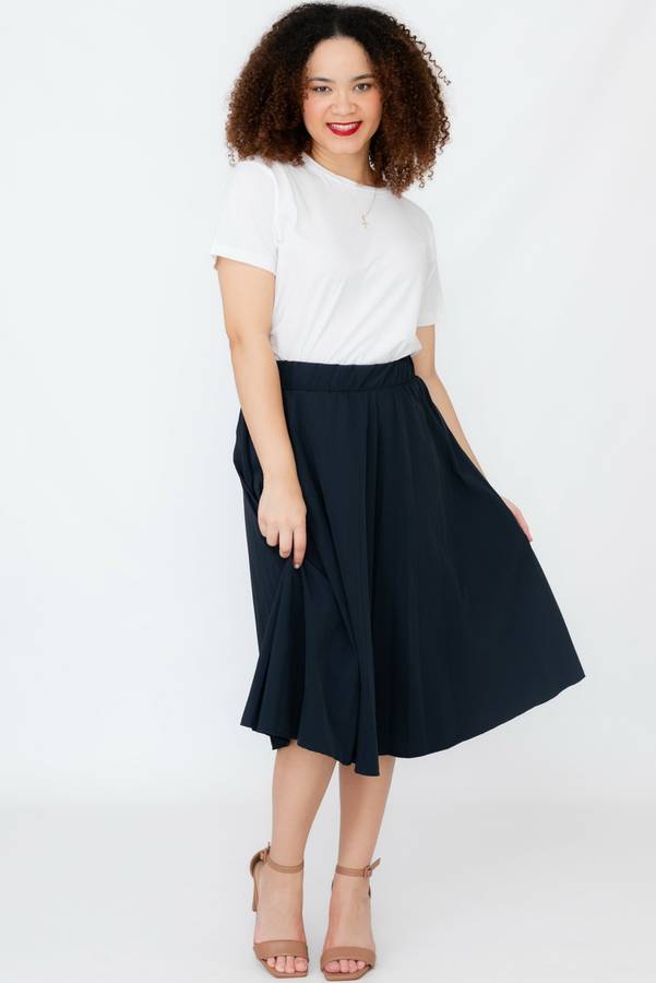 Casual Navy Pleated Skirt