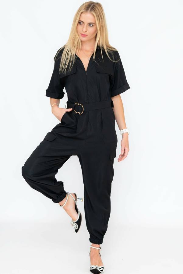 Darya Casual Chic Short Sleeve Belted Jumpsuit With Pockets