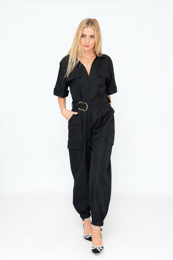 Darya Casual Chic Short Sleeve Belted Jumpsuit With Pockets