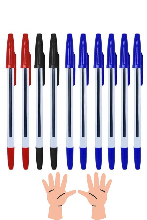 Set Of 10  Coloured Ballpoint Fine Pens Black-Red-Blue