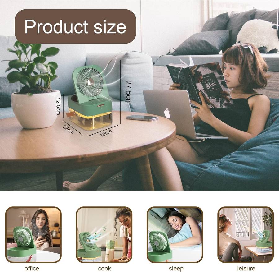 3-Speed Rechargeable Air Conditioner Fan with Dual Humidification Spray and Night Light