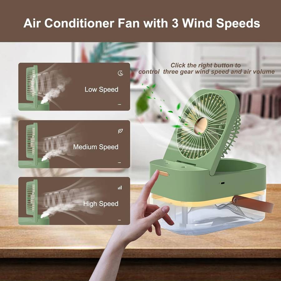 3-Speed Rechargeable Air Conditioner Fan with Dual Humidification Spray and Night Light