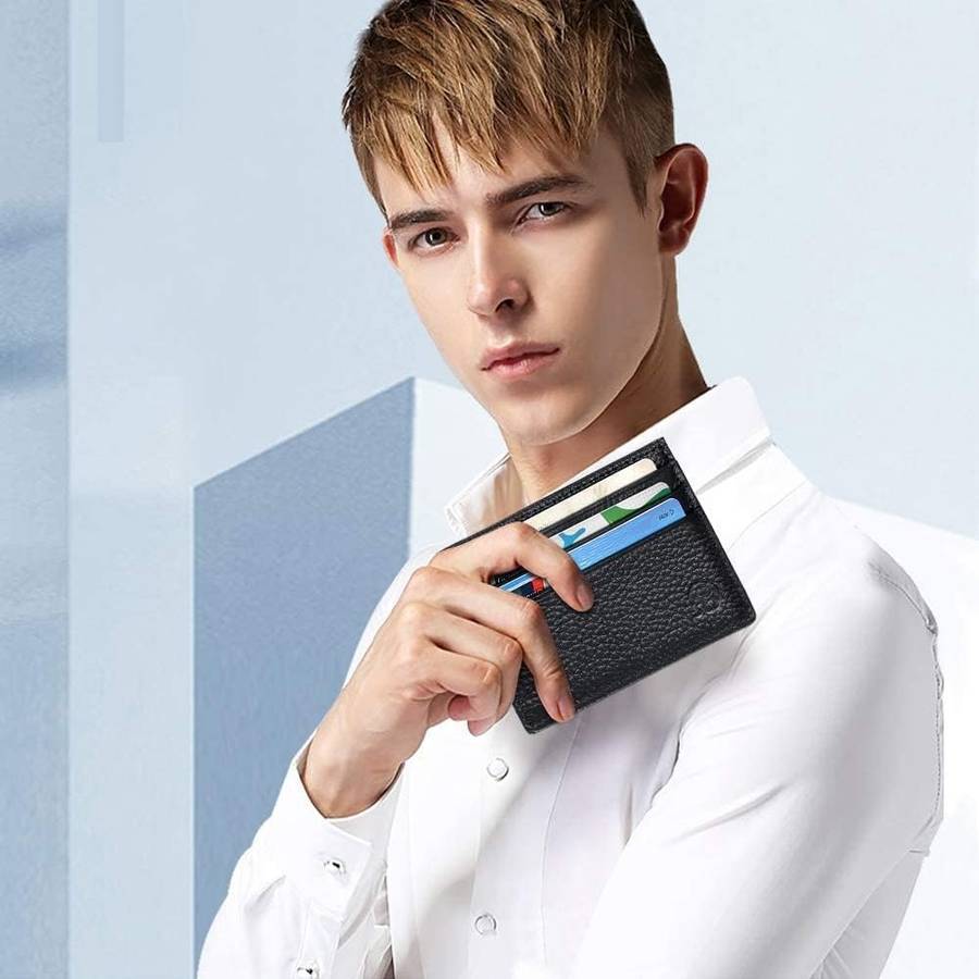 Genuine Leather RFID Blocking Slim 6 Card Wallet Holder