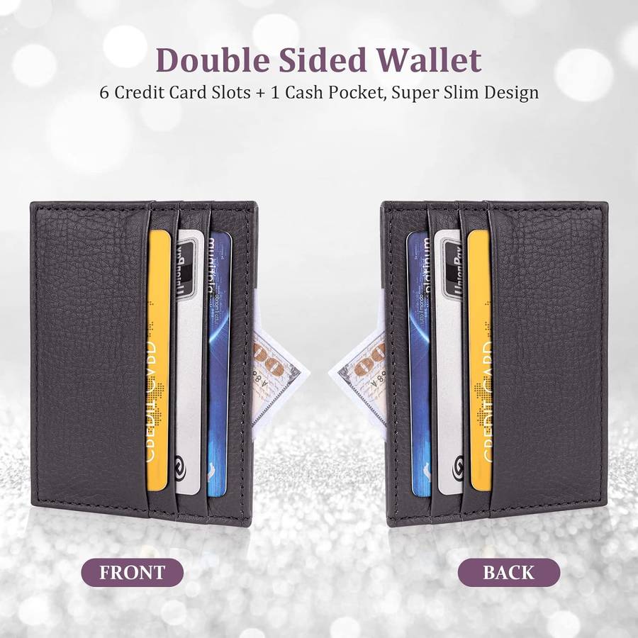 Genuine Leather RFID Blocking Slim 6 Card Wallet Holder