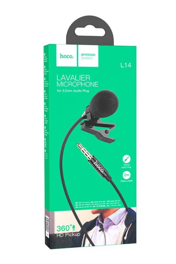 HOCO Microphone Hands Free Clip-on Mic Lavalier For Smartphone & PC Audio Plug 3.5mm