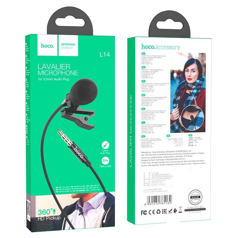 HOCO Microphone Hands Free Clip-on Mic Lavalier For Smartphone & PC Audio Plug 3.5mm