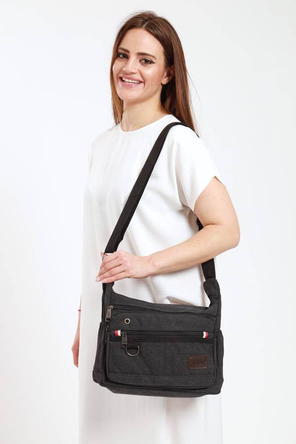 Canvas Unisex Multi Zipper Sling Shoulder Bag Crossbody Travel Messenger Bag