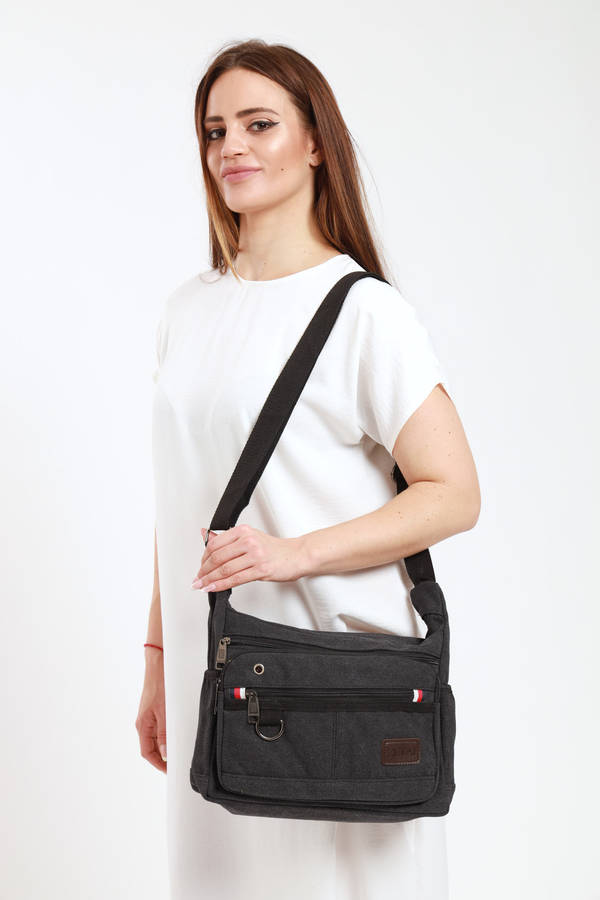 Canvas Unisex Multi Zipper Sling Shoulder Bag Crossbody Travel Messenger Bag