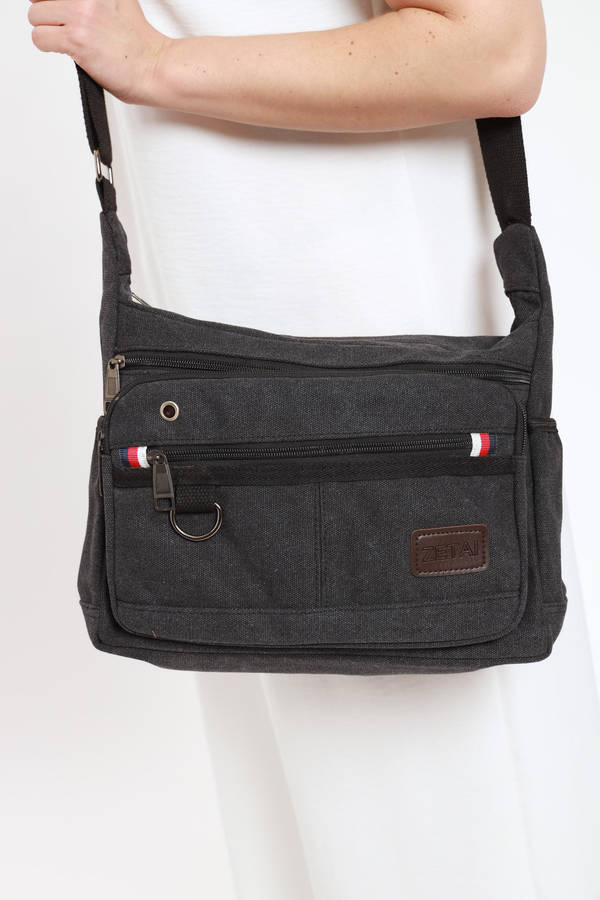 Canvas Unisex Multi Zipper Sling Shoulder Bag Crossbody Travel Messenger Bag