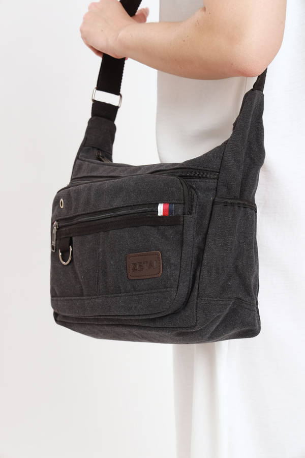 Canvas Unisex Multi Zipper Sling Shoulder Bag Crossbody Travel Messenger Bag