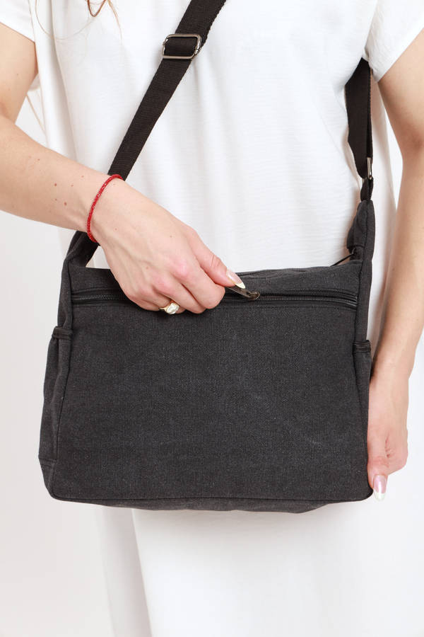 Canvas Unisex Multi Zipper Sling Shoulder Bag Crossbody Travel Messenger Bag