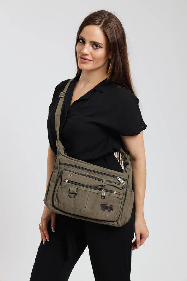 Canvas Unisex Multi Zipper Sling Shoulder Bag Crossbody Travel Messenger Bag