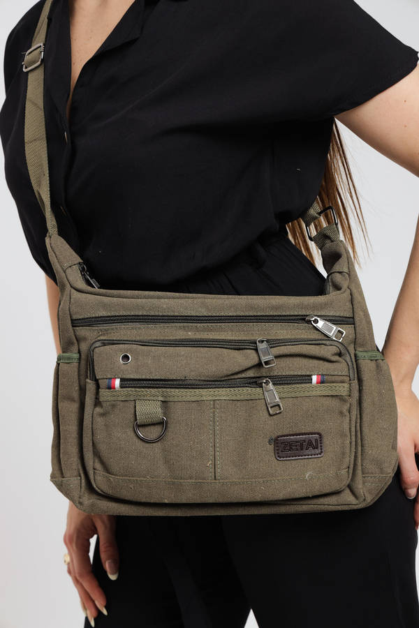 Canvas Unisex Multi Zipper Sling Shoulder Bag Crossbody Travel Messenger Bag
