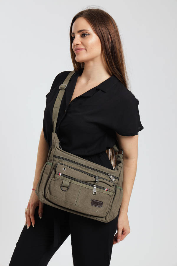 Canvas Unisex Multi Zipper Sling Shoulder Bag Crossbody Travel Messenger Bag